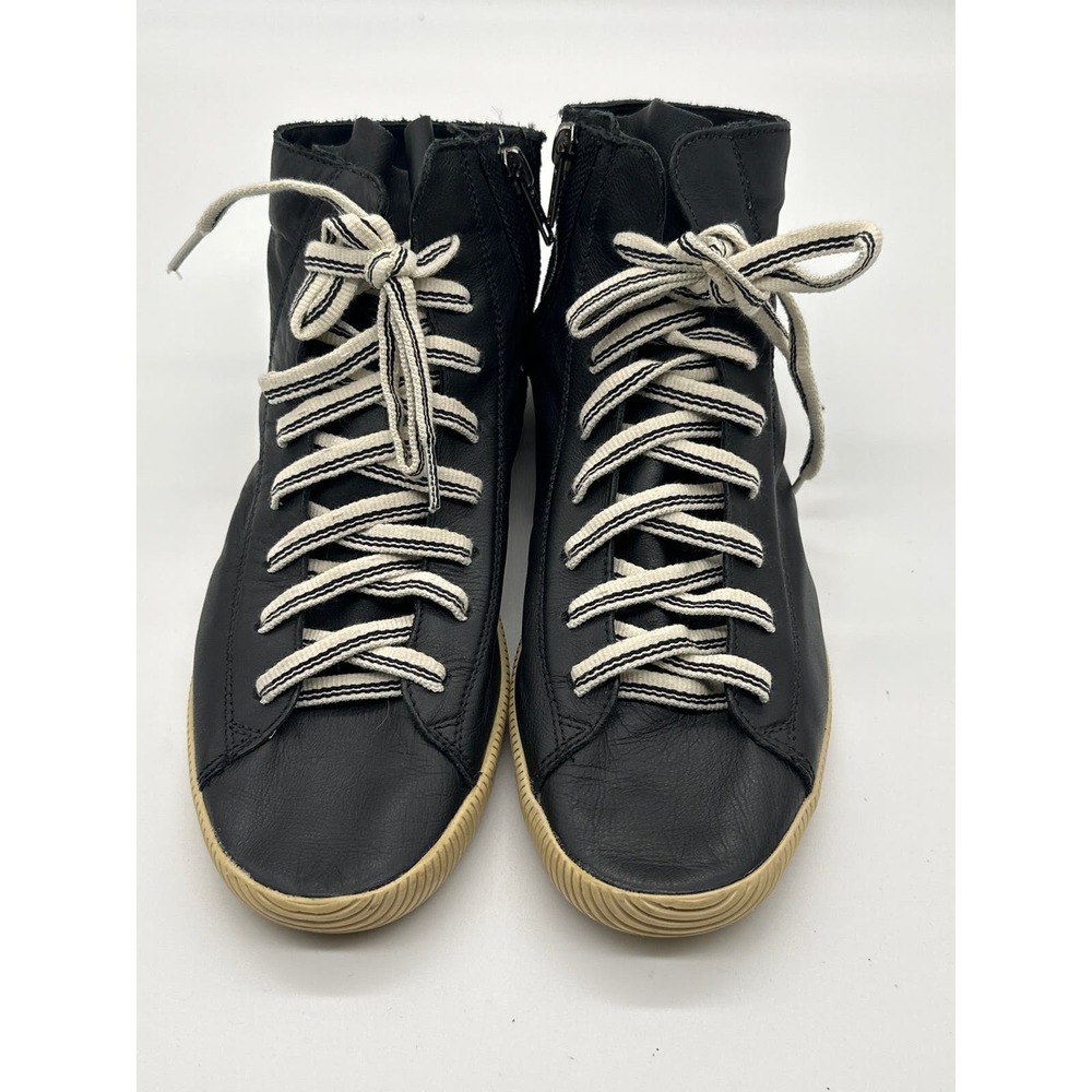 Black High-Top Sneakers with Tan Soles